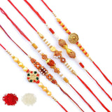 Assorted Attractive Designer Beads Rakhi With Roli & Chawal (Set Of 6, Multi) - Walgrow.com