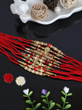 Assorted Design Stone Thread Rakhi With Roli & Chawal For Beloved Brother (Set Of 10, Multi) - Walgrow.com