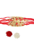 Assorted Design Stone Thread Rakhi With Roli & Chawal For Beloved Brother (Set Of 10, Multi) - Walgrow.com