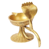 Brass Golden Brushed Sheshnaag Deepak/Diya/Oil Lamp Stand with Handle (Golden) - Walgrow.com