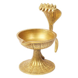 Brass Golden Brushed Sheshnaag Deepak/Diya/Oil Lamp Stand with Handle (Golden) - Walgrow.com