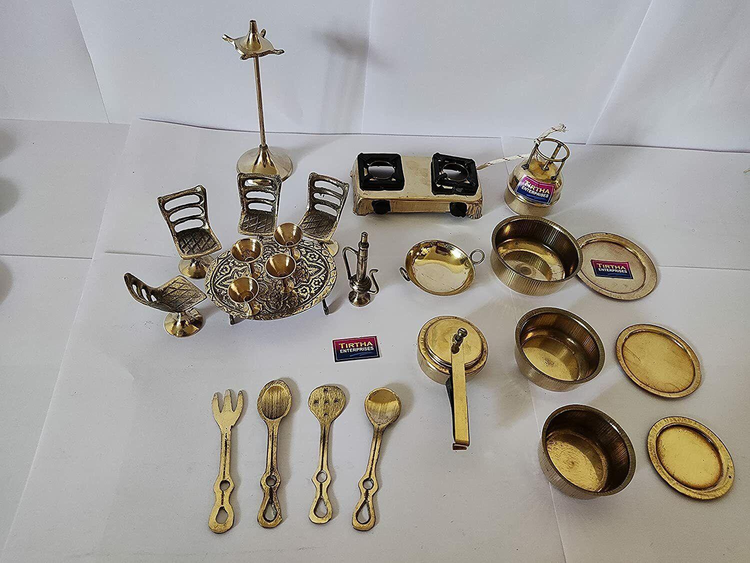 Tableware Mini Brass Modern Miniature Mini Kitchen Tableware Toy For Kids (Set Of 60 ...