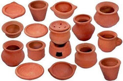 Doll House Clay Miniature Mini Kitchen Set Tableware Toy For Kids (Set Of 17 Pieces, Brown) - Walgrow.com