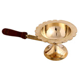 Handcrafted Brass Aarti Lamp/Dhoop Stand with Wooden Handle For Pooja (Golden) - Walgrow.com