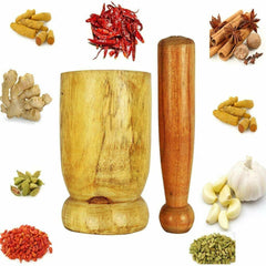 Handmade Wooden Khalbatta Okhli Masher Mortar and Pestle Set For Kitchen Tools - Walgrow.com