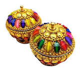 Indian Gemstones Jeweled Trinket Indian Sindoor Storage Box (Pack Of 2, Multicolor) - Walgrow.com