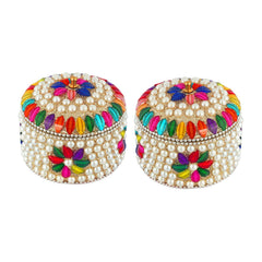 Indian Religion Handicraft Stone/Moti Sindoor Storage Box (Set Of 2, Multicolor) - Walgrow.com