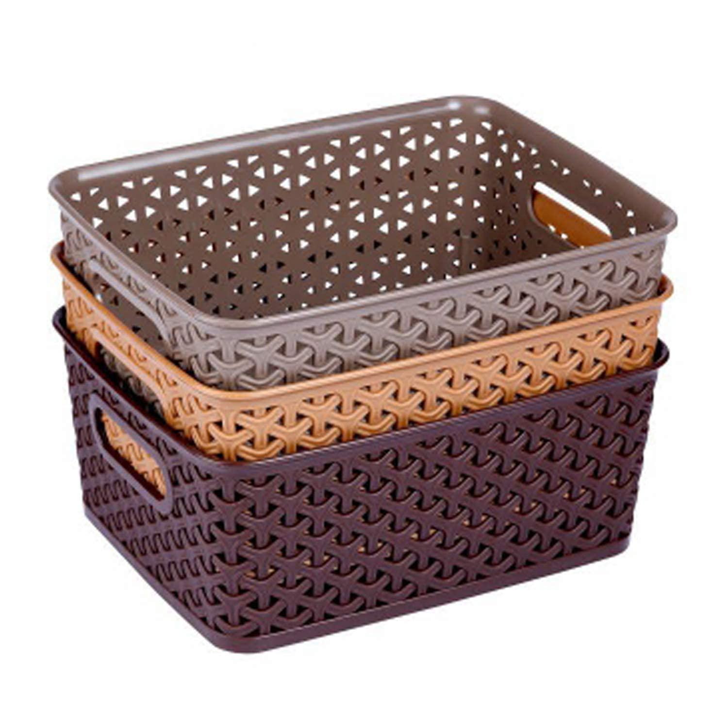 Long Lasting Durable Multipurpose Attractive Plastic Storage Baskets with Lid (Medium, Set Of 3, Multicolor) - Walgrow.com
