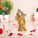 Metal Lord Ganesha Statue With Playing Flute For Pooja, Home Décor & Gifts Purpose - Walgrow.com
