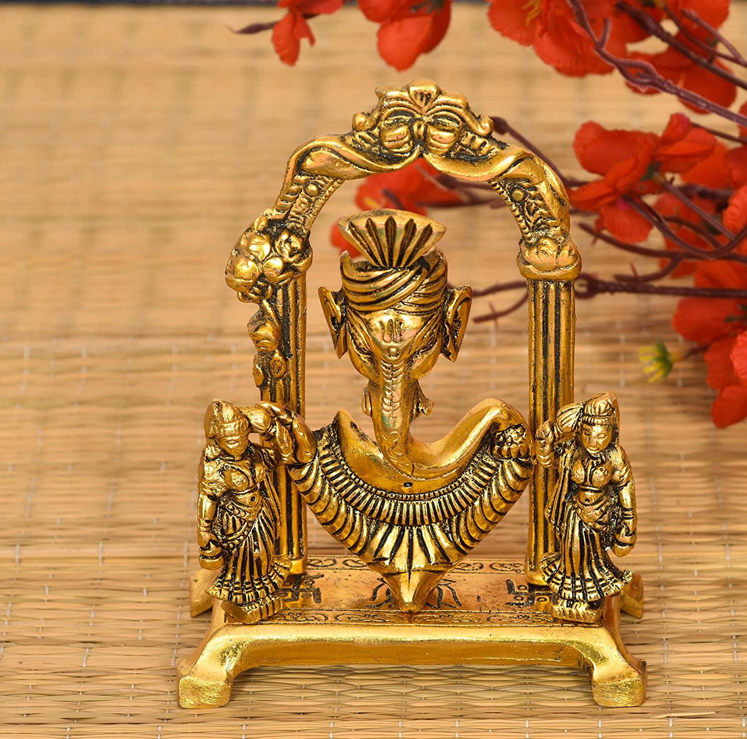 Metal lord Ganesha Statue with Riddhi Siddhi For Pooja, Home Décor & Gifts Purpose - Walgrow.com