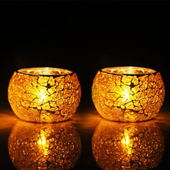 Mosaic Turkish Crackle Moroccan Glass Tealight Candle Holder (6.60 Cm x 8.63 Cm x 8.63 Cm, Pack Of 2, Yellow) - Walgrow.com