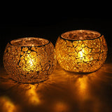 Mosaic Turkish Crackle Moroccan Glass Tealight Candle Holder (6.60 Cm x 8.63 Cm x 8.63 Cm, Pack Of 2, Yellow) - Walgrow.com