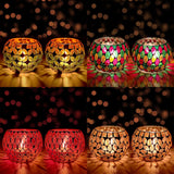 Oval Design Round Glass Moroccan Mosaic Tealight Candle (7 Cm x 10 Cm x 10 Cm ,Pack Of 2) - Walgrow.com