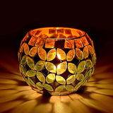 Oval Design Round Glass Moroccan Mosaic Tealight Candle (7 Cm x 10 Cm x 10 Cm ,Pack Of 2) - Walgrow.com