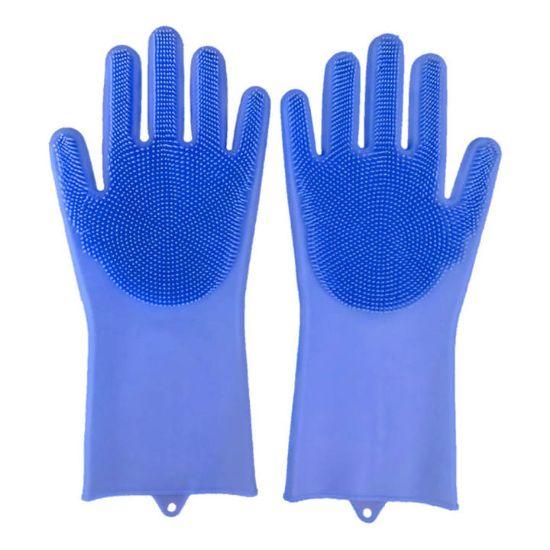 Reusable Magic Silicone Dishwashing Scrubbing Gloves Tool For Kitchen Cleaning (Blue) - Walgrow.com