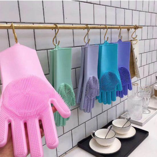 Reusable Magic Silicone Dishwashing Scrubbing Gloves Tool For Kitchen Cleaning (Gray) - Walgrow.com