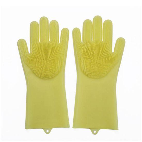Reusable Magic Silicone Dishwashing Scrubbing Gloves Tool For Kitchen Cleaning (Yellow) - Walgrow.com