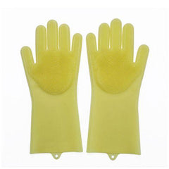 Reusable Magic Silicone Dishwashing Scrubbing Gloves Tool For Kitchen Cleaning (Yellow) - Walgrow.com