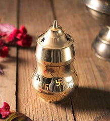 Round Brass Pooja Purpose and Camphor Fragrance Oil Lamp Diya (Golden) - Walgrow.com