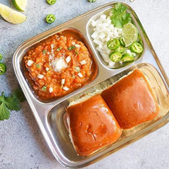 Stainless Steel Divided Partition/Compartments Lunch/Dinner Plate/Thali (29 Cm, Silver) - Walgrow.com