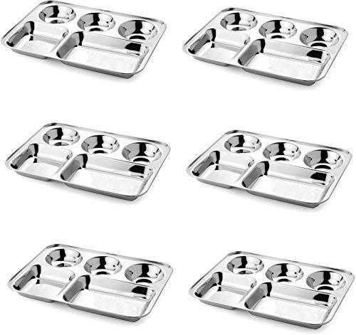 Stainless Steel Divided Partition/Compartments Lunch/Dinner Plate/Thali (33 Cm, Silver) - Walgrow.com