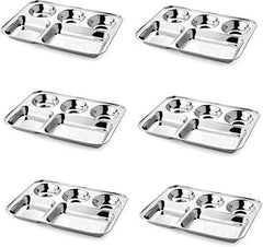 Stainless Steel Divided Partition/Compartments Lunch/Dinner Plate/Thali (33 Cm, Silver) - Walgrow.com
