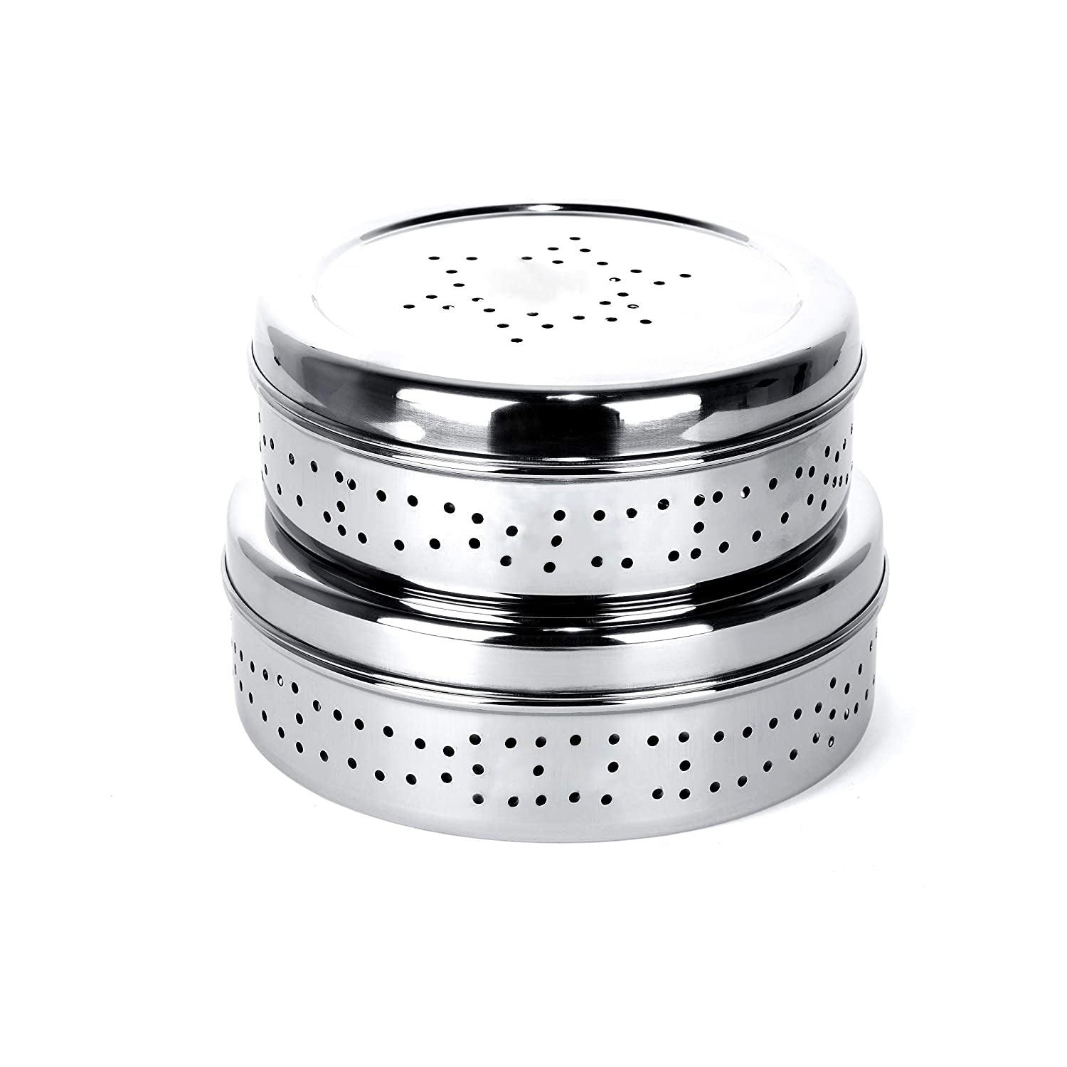 Stainless Steel Hole Puri Flat Dabbas/Canisters with Air Ventilation For Kitchen (Silver, Pack Of 01) - Walgrow.com