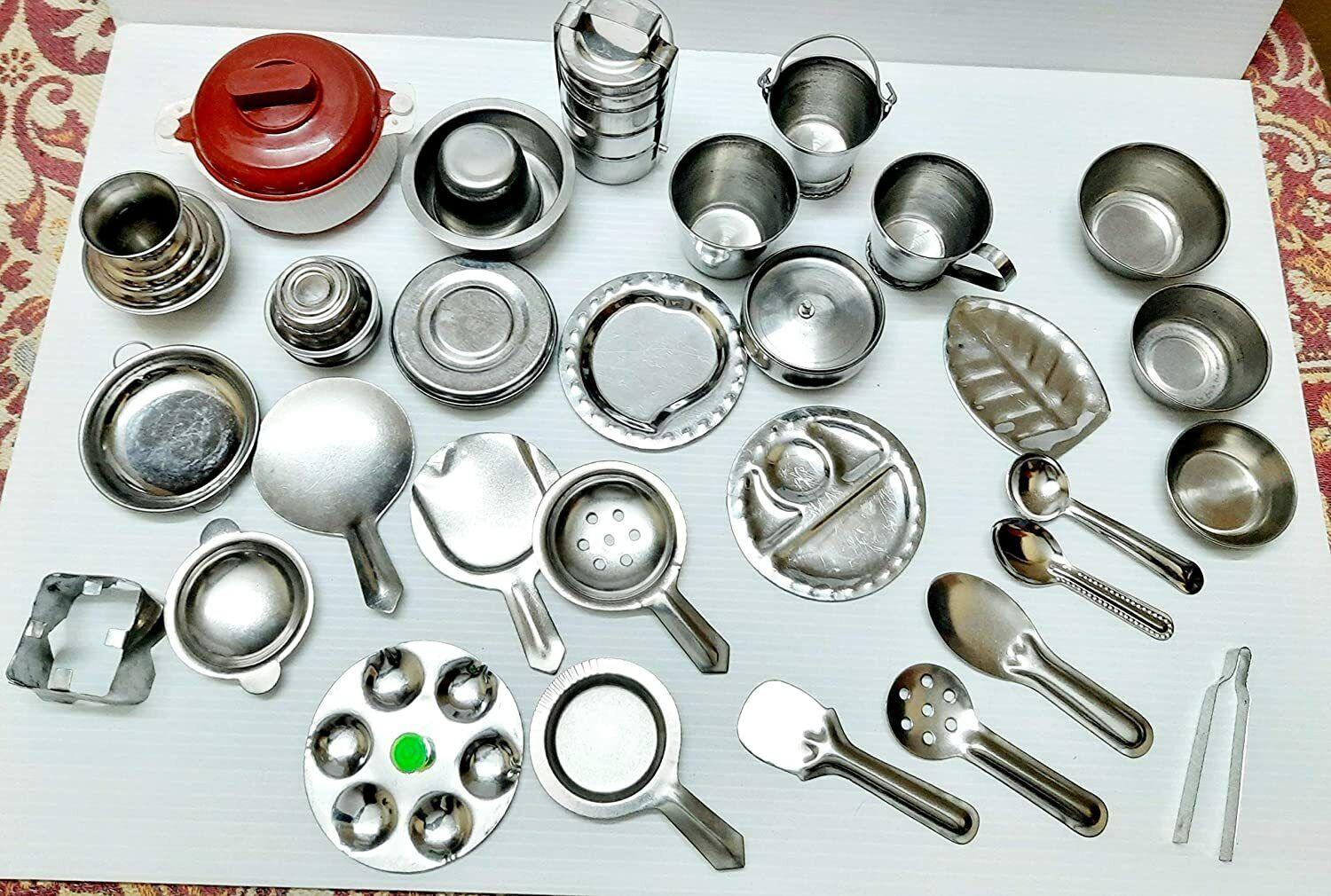 Stainless Steel Miniature Mini Kitchen Tableware Toy For Kids (Set Of 20 Pieces, Silver) - Walgrow.com