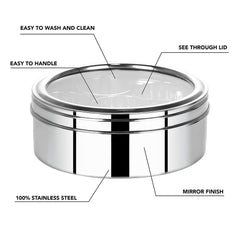 Stainless Steel Round Spices Dabba/Box/Organiser with Lid, 7 Containers & Spoon - Walgrow.com