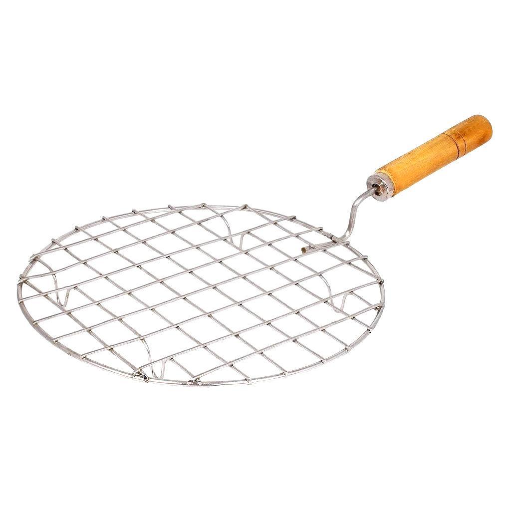 Stainless Steel Round/Circle Roaster Grill Tawa with Wooden Handle For Kitchen - Walgrow.com