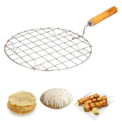 Stainless Steel Round/Circle Roaster Grill Tawa with Wooden Handle For Kitchen - Walgrow.com