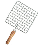 Stainless Steel Square Roaster Grill with Wooden Handle For Kitchen Cooking - Walgrow.com