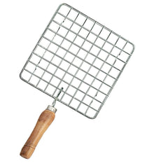 Stainless Steel Square Roaster Grill with Wooden Handle For Kitchen Cooking - Walgrow.com