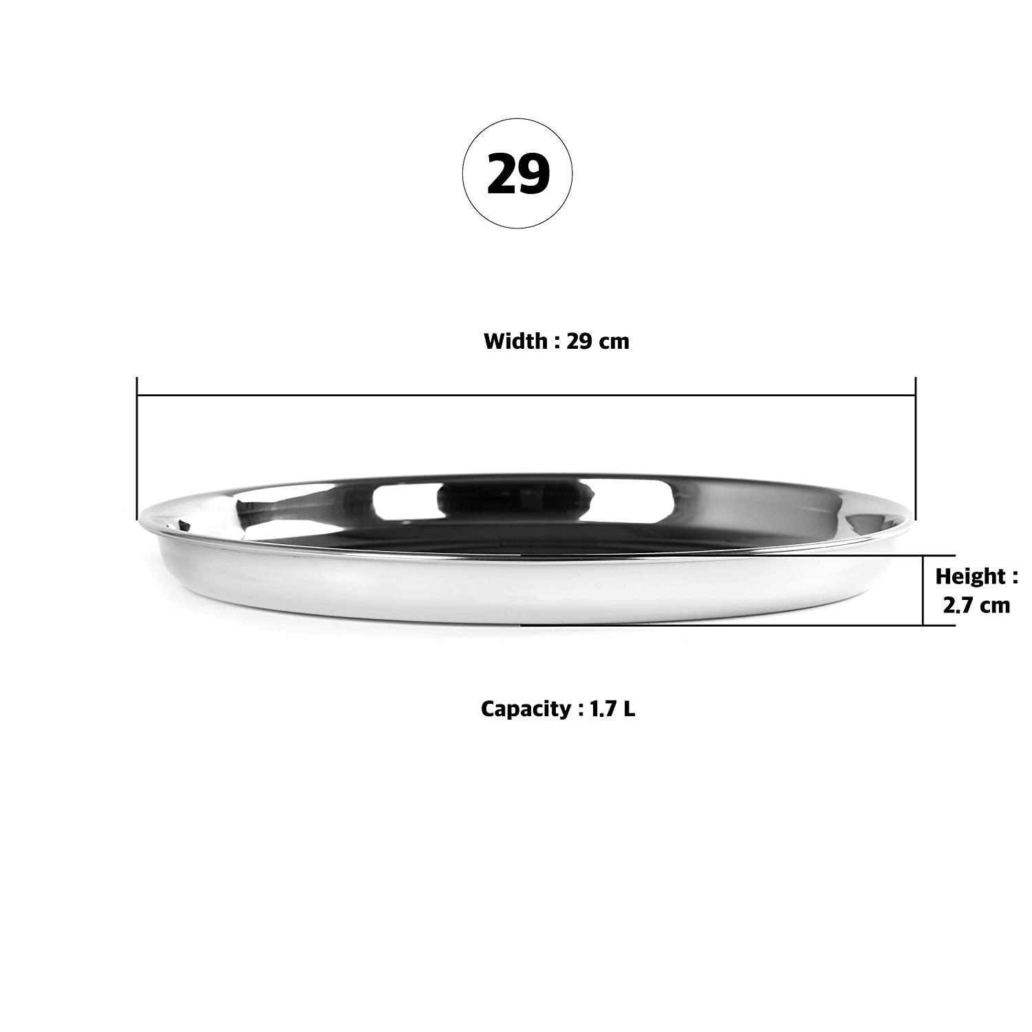 Stainless Steel Unique Heavy Gauge Deep Wall Snack Plates with Mirror Finish (29 Cm, Silver) - Walgrow.com