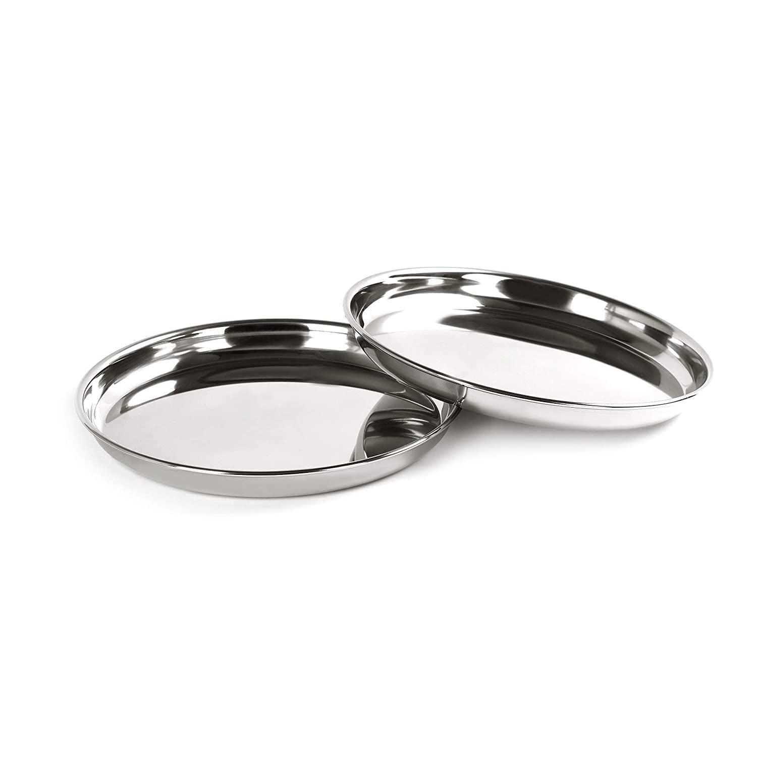 Stainless Steel Unique Heavy Gauge Deep Wall Snack Plates with Mirror Finish (29 Cm, Silver) - Walgrow.com