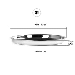 Stainless Steel Unique Heavy Gauge Deep Wall Snack Plates with Mirror Finish (31Cm, Silver) - Walgrow.com