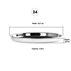 Stainless Steel Unique Heavy Gauge Deep Wall Snack Plates with Mirror Finish (34Cm, Silver) - Walgrow.com