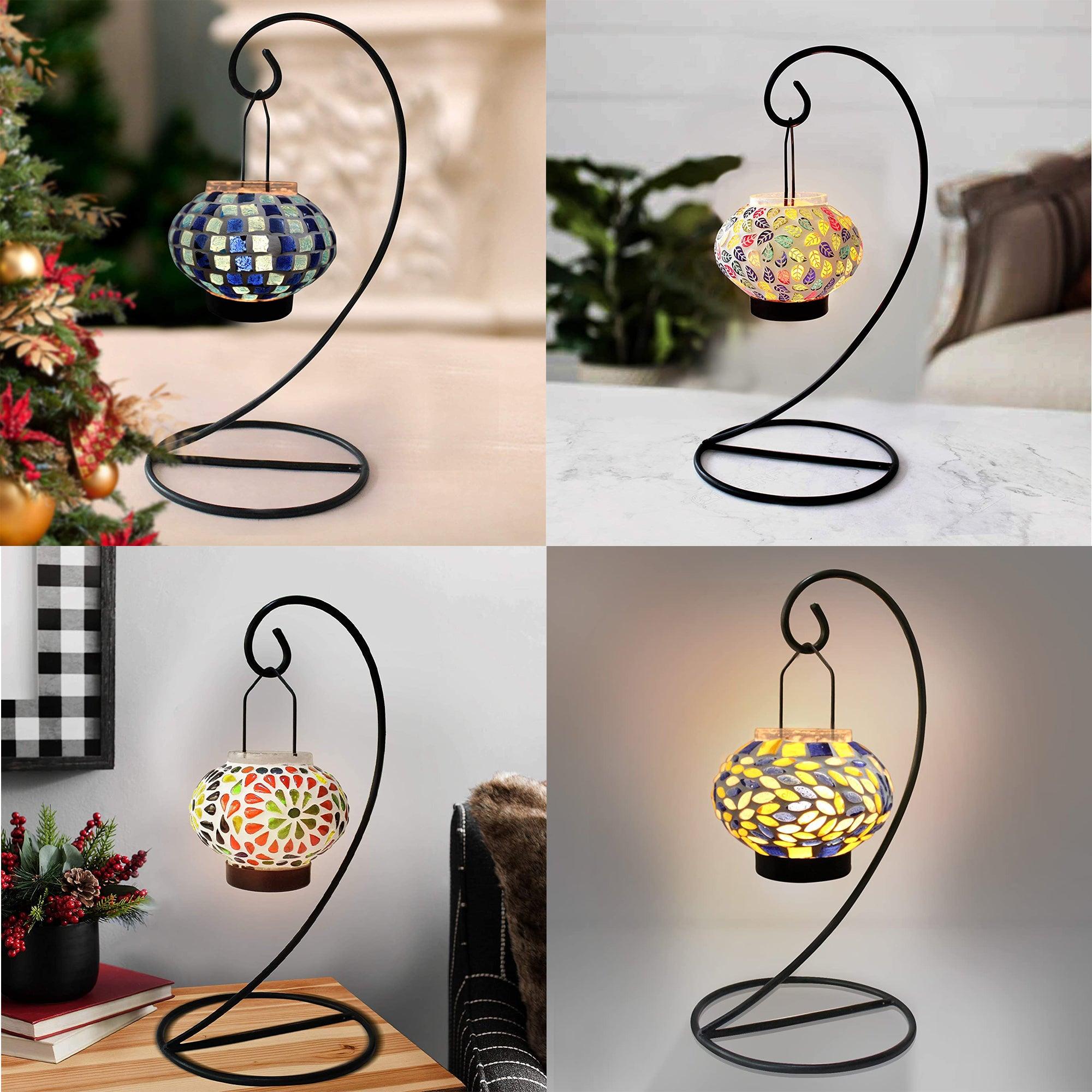 Table Mount Hanging Mosaic Glass Tealight Votive Candle Holder with Metal Frame - Walgrow.com