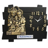 Traditional Lord Religion Square Analog Wall Home Decor Clock (Lord Shiv Family, Black and Golden) - Walgrow.com