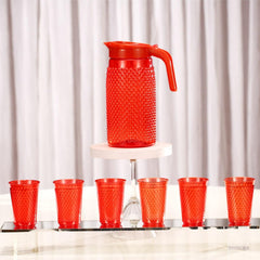 Unbreakable Designer BPA Free Plastic Water Jug with 6 Glasses (Red, 2 Liter) - Walgrow.com