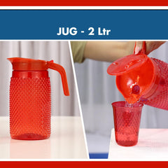 Unbreakable Designer BPA Free Plastic Water Jug with 6 Glasses (Red, 2 Liter) - Walgrow.com