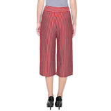 Women's Casual Wear Loose Fit Solid White Base Striped Capri Culottes (One Size) - Walgrow.com