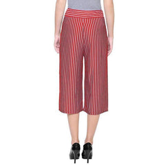 Women's Casual Wear Loose Fit Solid White Base Striped Capri Culottes (One Size) - Walgrow.com