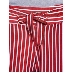 Women's Casual Wear Loose Fit Solid White Base Striped Capri Culottes (One Size) - Walgrow.com