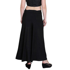Women's Casual Wide Leg Solid Color Mid Rise Loose Fit Palazzo Pants (One Size, Black) - Walgrow.com