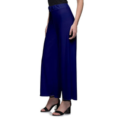 Women's Casual Wide Leg Solid Color Mid Rise Loose Fit Palazzo Pants (One Size, Navy Blue) - Walgrow.com