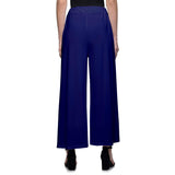 Women's Casual Wide Leg Solid Color Mid Rise Loose Fit Palazzo Pants (One Size, Navy Blue) - Walgrow.com