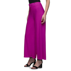 Women's Casual Wide Leg Solid Color Mid Rise Loose Fit Palazzo Pants (One Size, Pink) - Walgrow.com