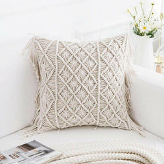 Zindwear Macrame Cotton Cushion Cover with Woven Tassel Best Gift For Home Décor ( Square, White) - Walgrow.com