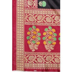 Zindwear Women's Black Printed Poly Silk Saree with Blouse Party Wedding and Casual Wear - Walgrow.com